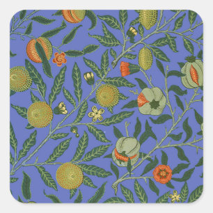 William Morris Granatapfel Blaue Farbige Tapete Quadratischer Aufkleber