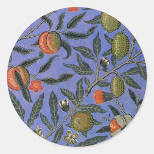 William Morris Granatapfel Blaue Farbige Tapete Runder Aufkleber