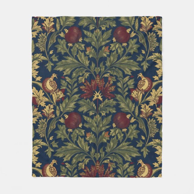 William Morris Granatapfel Blumen Navy Muster Fleecedecke (Vorderseite)