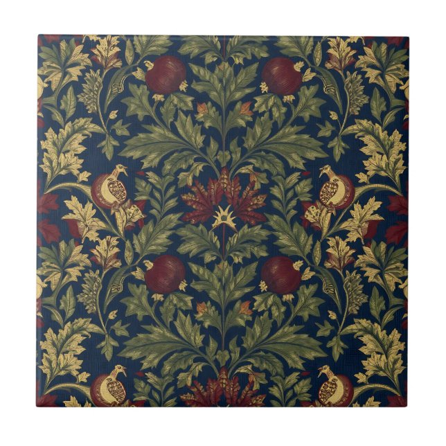 William Morris Granatapfel Blumen Navy Muster Fliese (Vorderseite)
