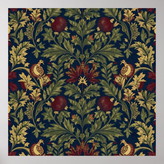 William Morris Granatapfel Blumen Navy Muster Poster (Vorne)