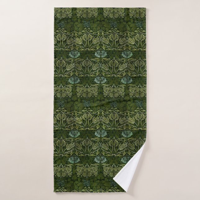 William Morris Grand Feuille vert & Fleur bleue (Serviette de bain)