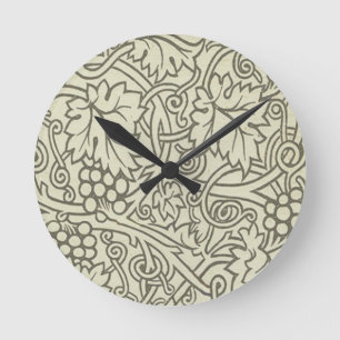 William Morris grau grüne Weinreben Muster Runde Wanduhr