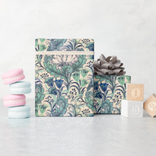 William Morris Green Aquamarin Creme Floral Patter Geschenkpapier