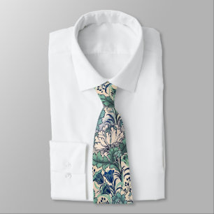 William Morris Green Aquamarin Creme Floral Patter Krawatte