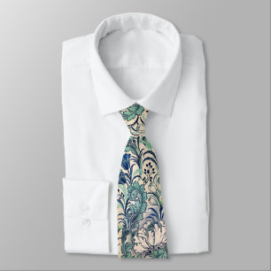 William Morris Green Aquamarin Creme Floral Patter Krawatte
