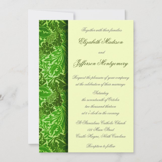 William Morris Green Blätter Wedding Invitation Einladung (Vorderseite)