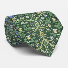 William Morris Green Floral Vintage White Daisies  Krawatte