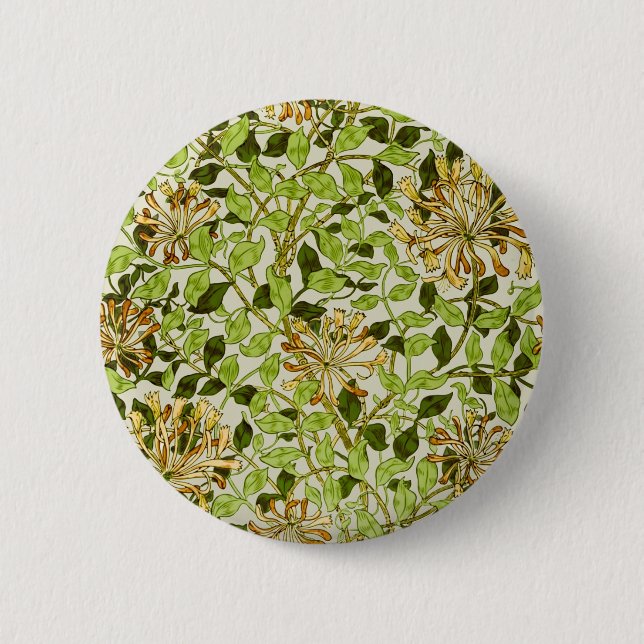 William Morris Green Honeysuckle Blumen-Wallpaper Button (Vorderseite)
