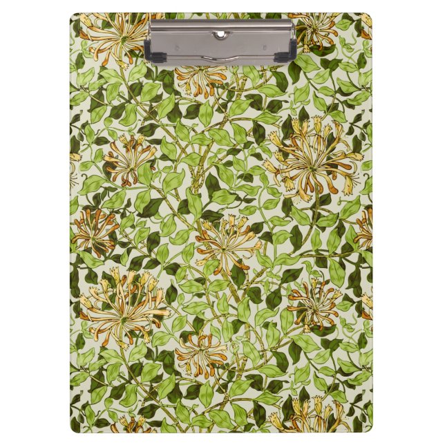 William Morris Green Honeysuckle Blumen-Wallpaper Klemmbrett (Vorderseite)