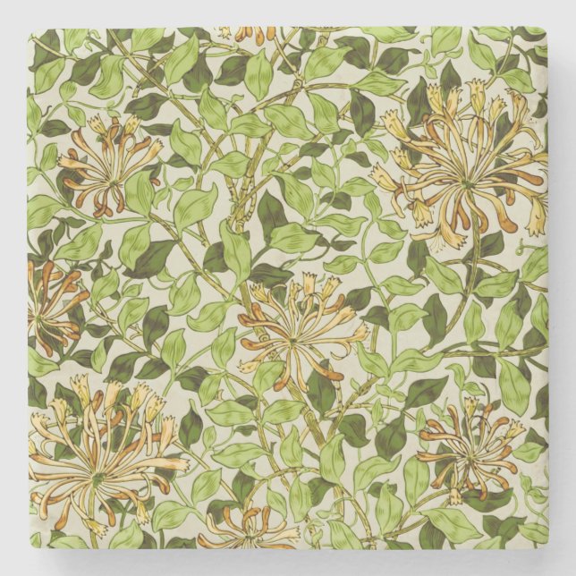 William Morris Green Honeysuckle Blumen-Wallpaper Steinuntersetzer (Vorderseite)