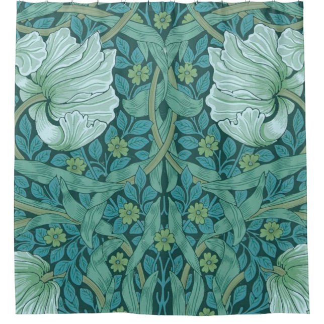 William Morris - Green Pimpernel Pattern Duschvorhang (Vorderseite)