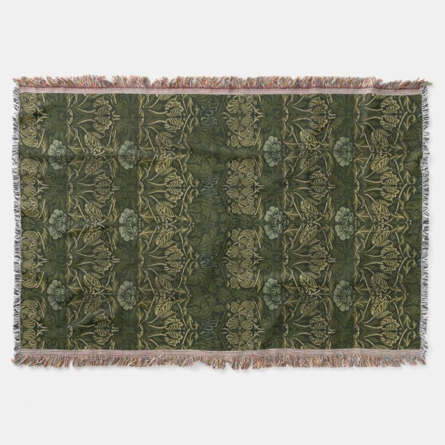 William Morris: Green Tulip & Rose Throw Blanket Decke (Vorderseite)