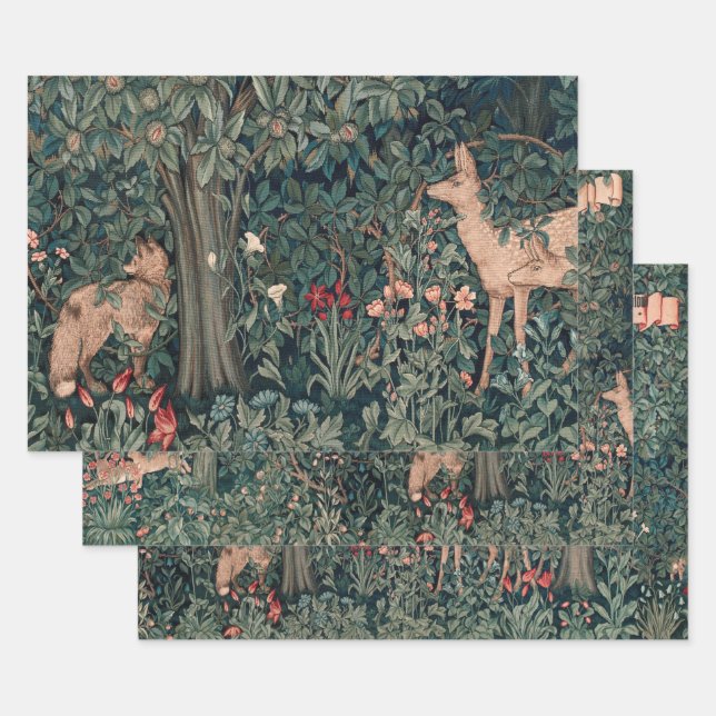 William Morris Greenery Fox Wildlife Geschenkpapier Set (Set)
