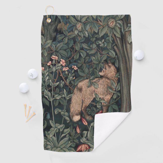 William Morris Greenery Fox Wildlife Golfhandtuch (Insitu)