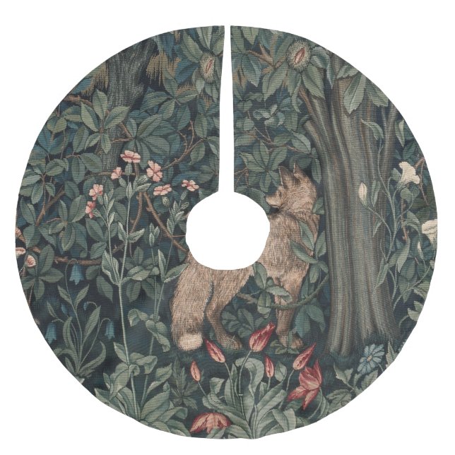 William Morris Greenery Fox Wildlife Polyester Weihnachtsbaumdecke (Vorderseite)