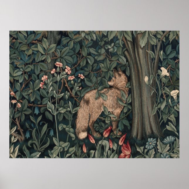 William Morris Greenery Fox Wildlife Poster (Vorne)