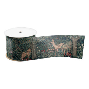 William Morris Greenery Fox Wildlife Satinband