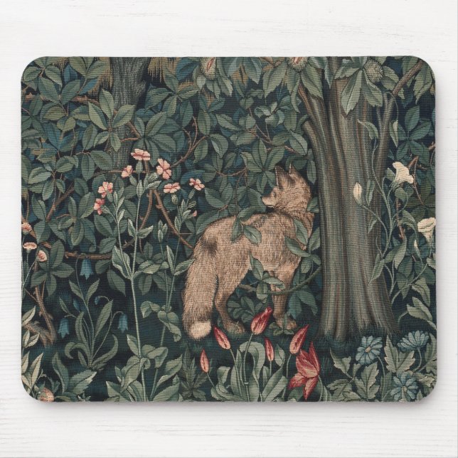 William Morris Greenery Fuchs Wildtier Kunst Mousepad (Vorne)