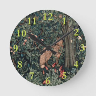 William Morris Greenery Fuchs Wildtier Kunst Runde Wanduhr