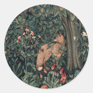 William Morris Greenery Fuchs Wildtier Kunst Runder Aufkleber