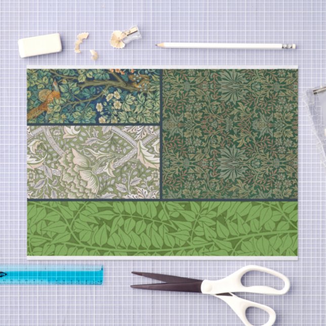 William Morris Grid Collage Decoupage Paper Seidenpapier (Handwerk)