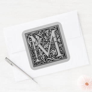William Morris Großbuchstabe M Matt Silber Quadratischer Aufkleber