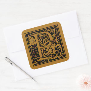 William Morris Großbuchstabe P Matt Antik Gold Quadratischer Aufkleber