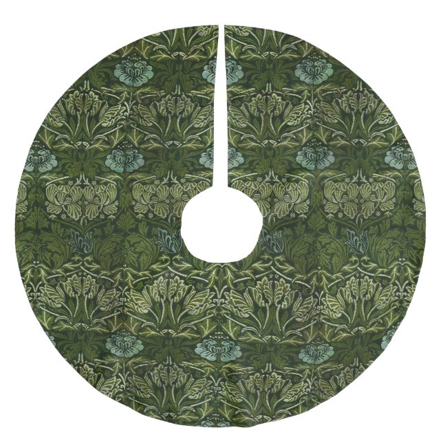 William Morris Große grüne Blätter und blaue Blume Polyester Weihnachtsbaumdecke (Vorderseite)