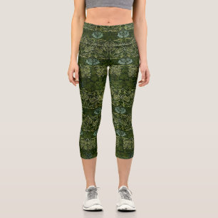 William Morris Große Grüne Tulpen-Rosen-Tapete Capri Leggings