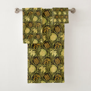 William Morris Grüne Tulpen-Lilien-Tapete Badhandtuch Set