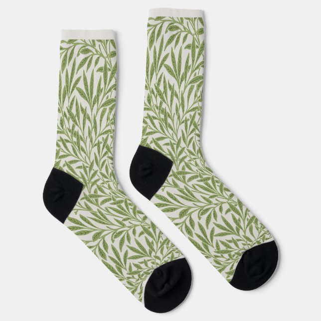 William Morris Grüner Blumen Botanischer Muster Socken (Rechts)