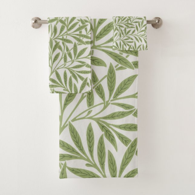 William Morris Grünes Blumen Botanisches Muster Badhandtuch Set (Insitu)