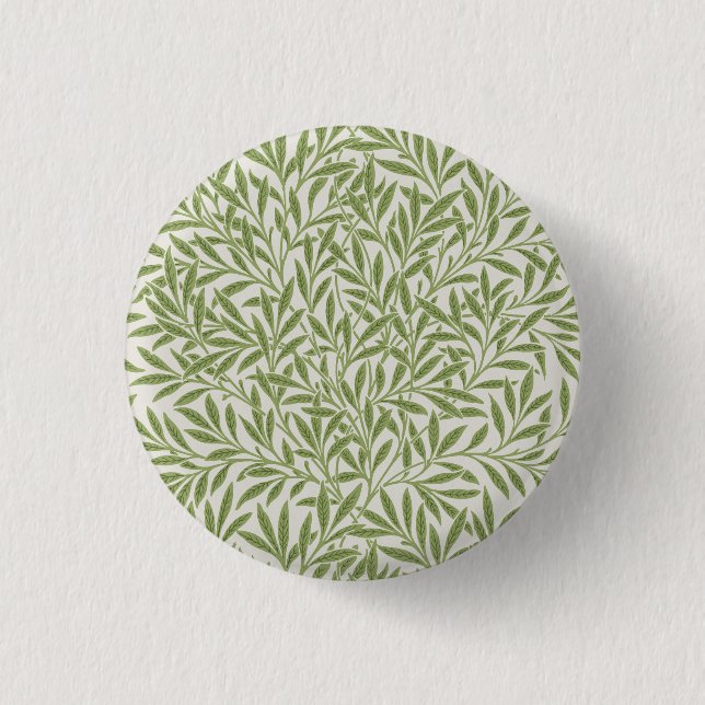 William Morris Grünes Blumen Botanisches Muster Button (Vorderseite)