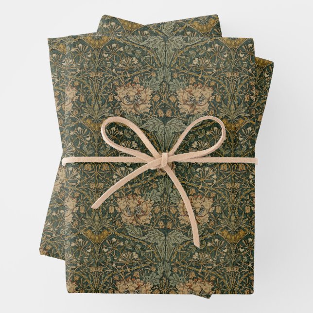 William Morris: Grünes Honeysuckle Wrapping Paper Geschenkpapier Set (Beispiel)