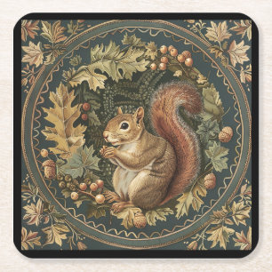 William Morris Herbst-Streifenhörnchen-Blätter-Bee Rechteckiger Pappuntersetzer