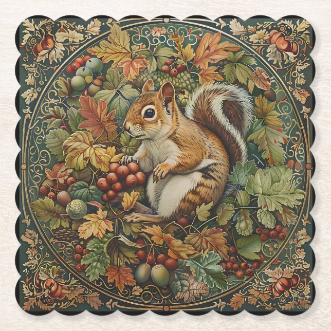 William Morris Herbst-Streifenhörnchen Blätter Bee Untersetzer (Vorderseite)