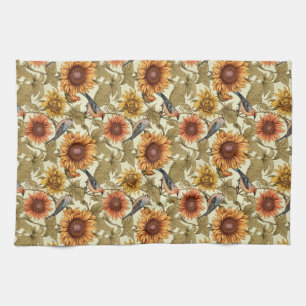 William Morris Herbstsonnenblumen Vögel Herbst Geschirrtuch