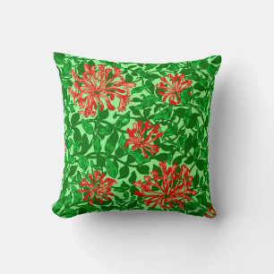William Morris Honeysuckle, Coral Red und Green Kissen