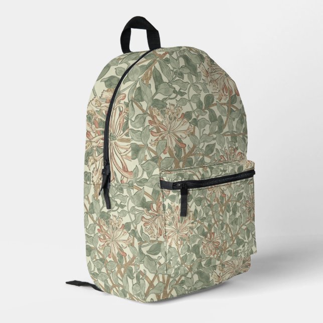William Morris Honeysuckle Green Bedruckter Rucksack (Rückseitige Ecke links)