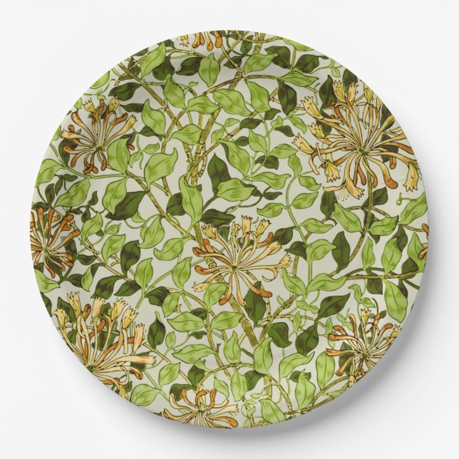William Morris Honeysuckle Green Flowers Pappteller (Vorderseite)