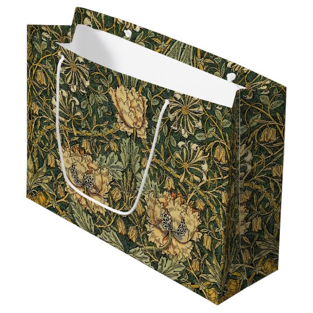 William Morris Honeysuckle Green Große Geschenktüte (Vorderseite Schrägansicht)