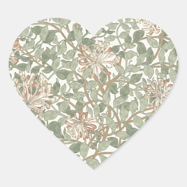 William Morris Honeysuckle Green Herz-Aufkleber (Vorderseite)