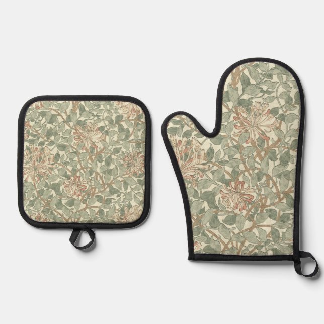 William Morris Honeysuckle Green Ofenhandschuh & Topflappen-Set (Vorderseite)