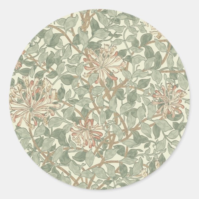 William Morris Honeysuckle Green Runder Aufkleber (Vorderseite)