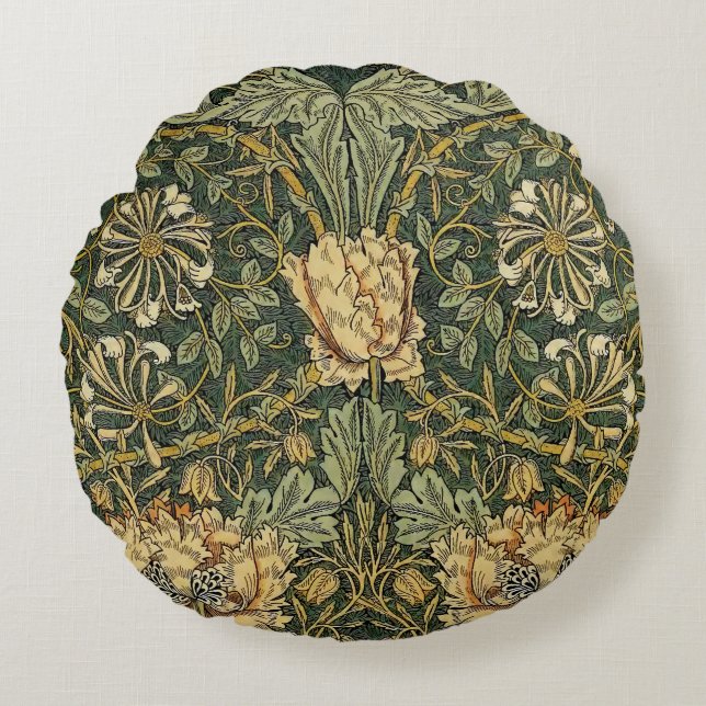 William Morris Honeysuckle Green Rundes Kissen (Vorderseite)