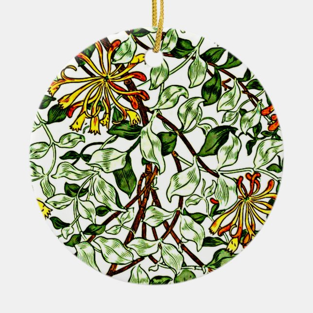 William Morris - Honeysuckle green und gelbes Gold Keramik Ornament (Vorne)