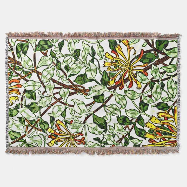 William Morris - Honeysuckle grün und gelb Decke (Vorderseite)