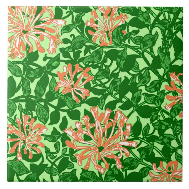 William Morris Honeysuckle, Peach und Green Fliese (Vorderseite)