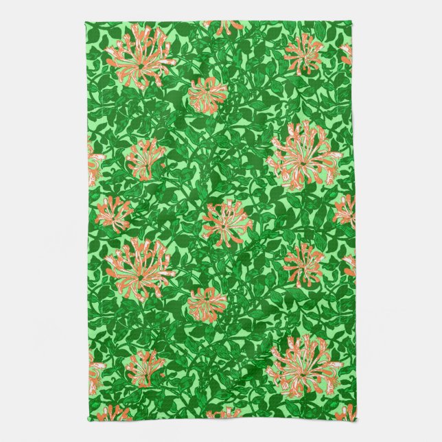 William Morris Honeysuckle, Peach und Green Geschirrtuch (Vertikal)
